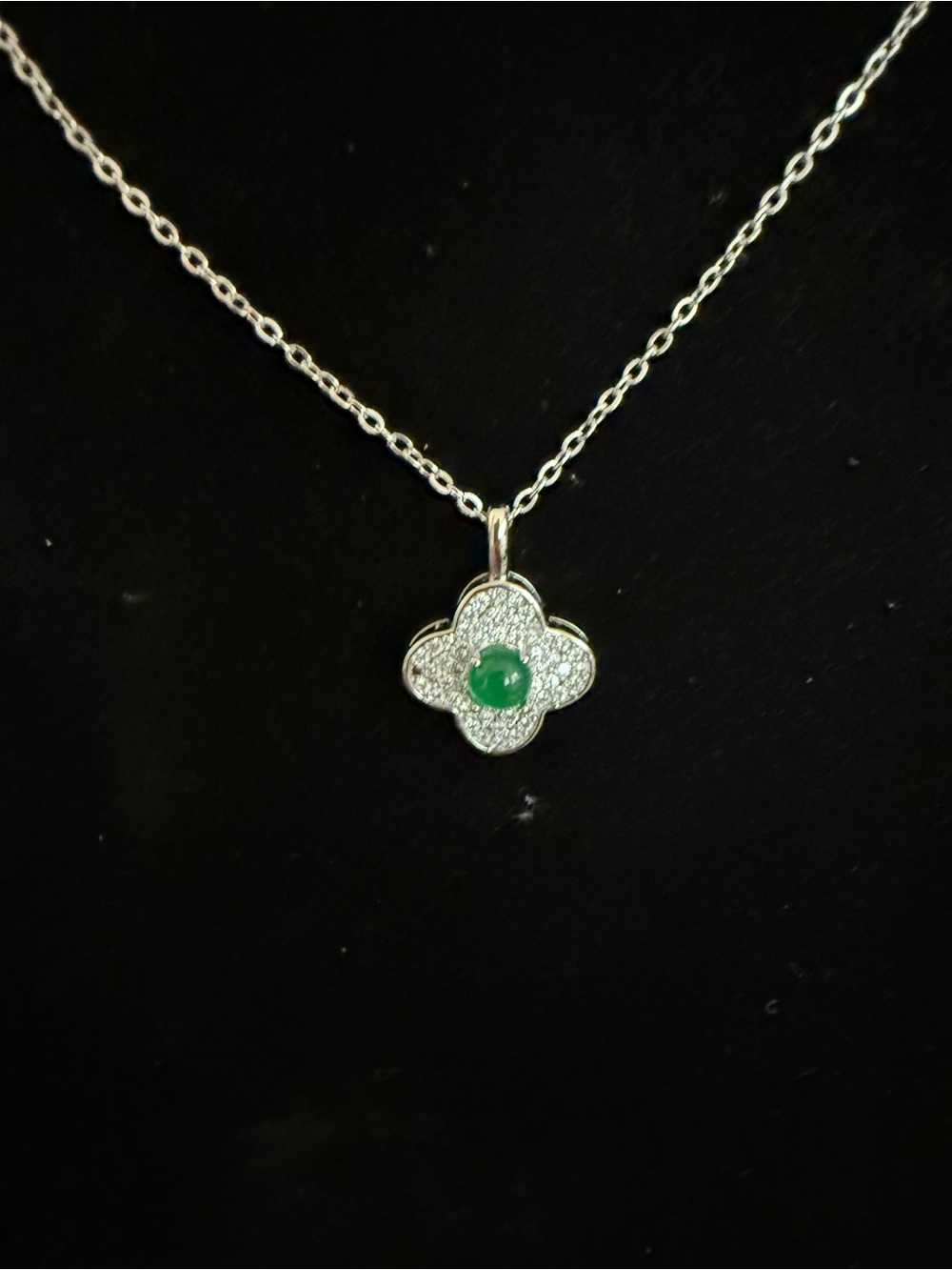 Sterling Silver Necklace with Green Gemstone Clover Pendant